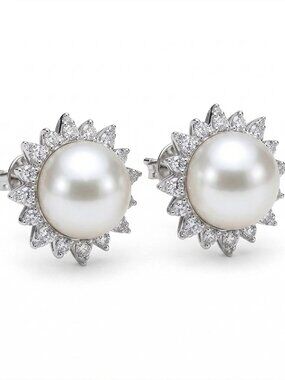 Pearl Halo 14K (18K Custom) White Gold Statement Pearl Diamond Ring